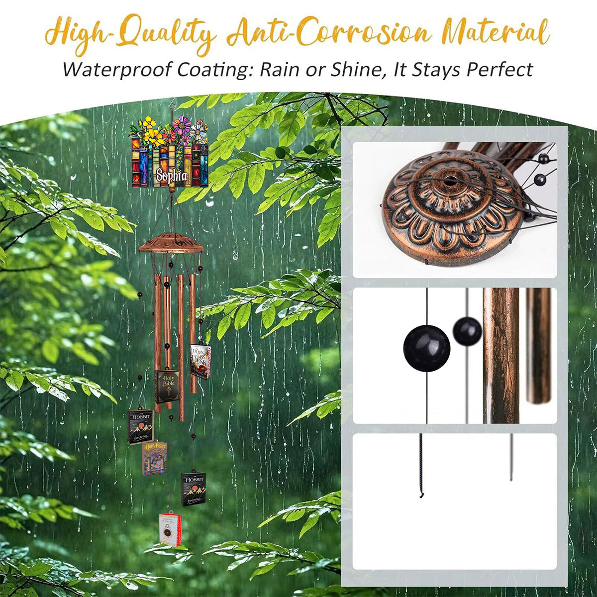 Custom Favorite Book - Personalized Book Wind Chime With Charms