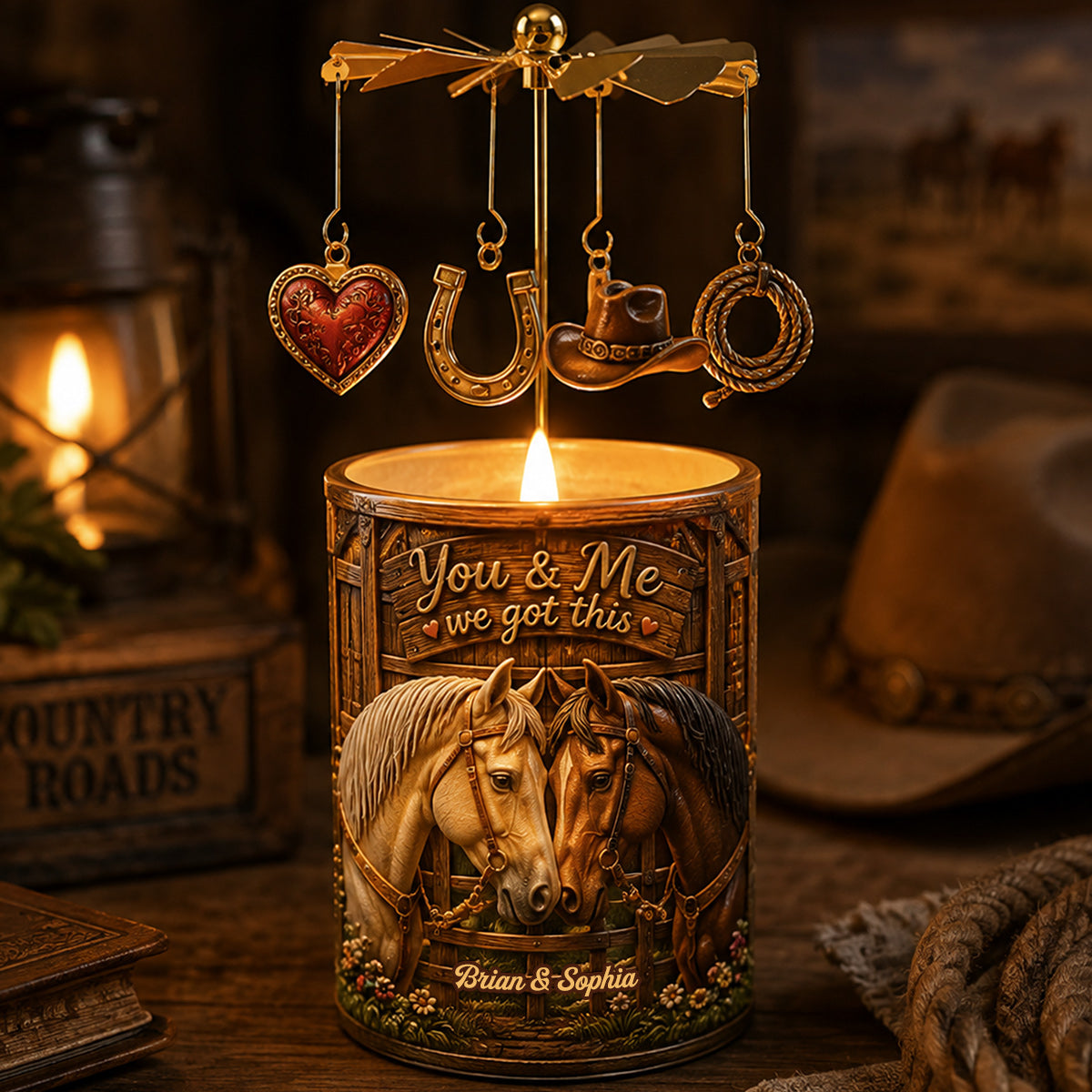 You & Me - Personalized Horse Spinning Candle Holder