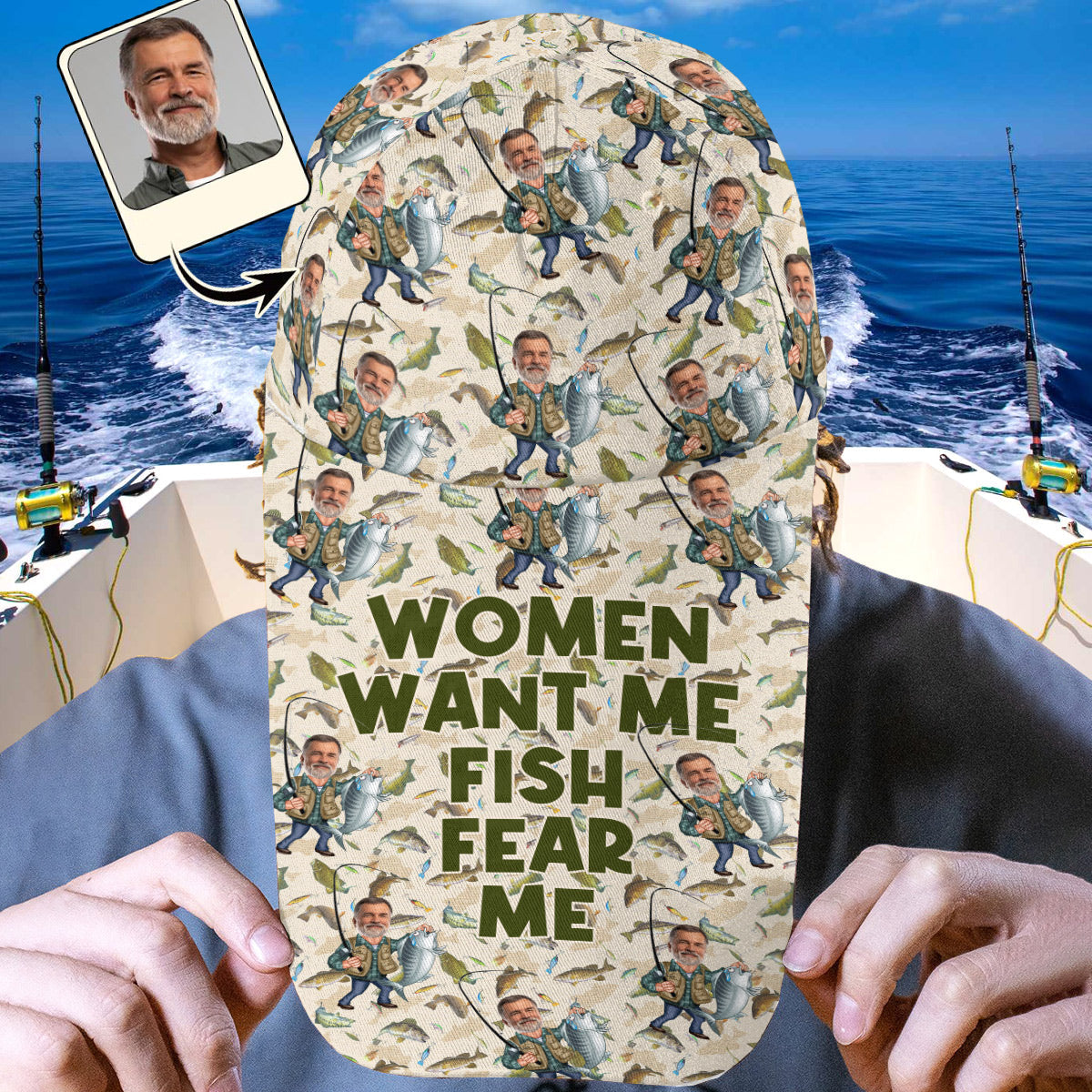 Women Want Me Fish Fear Me Funny Caricature - Personalized Fishing Extra Long Bill Hat