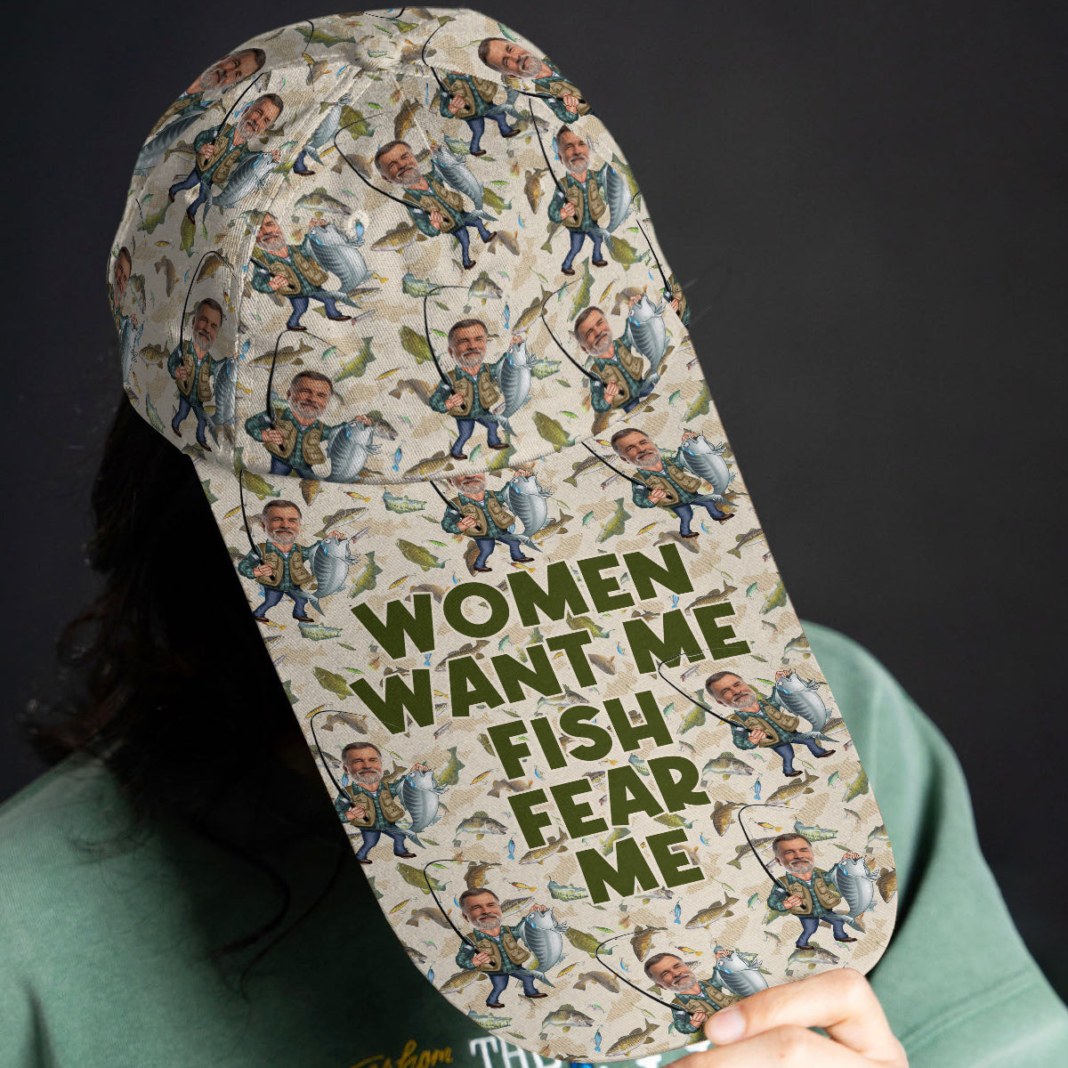 Women Want Me Fish Fear Me Funny Caricature - Personalized Fishing Extra Long Bill Hat