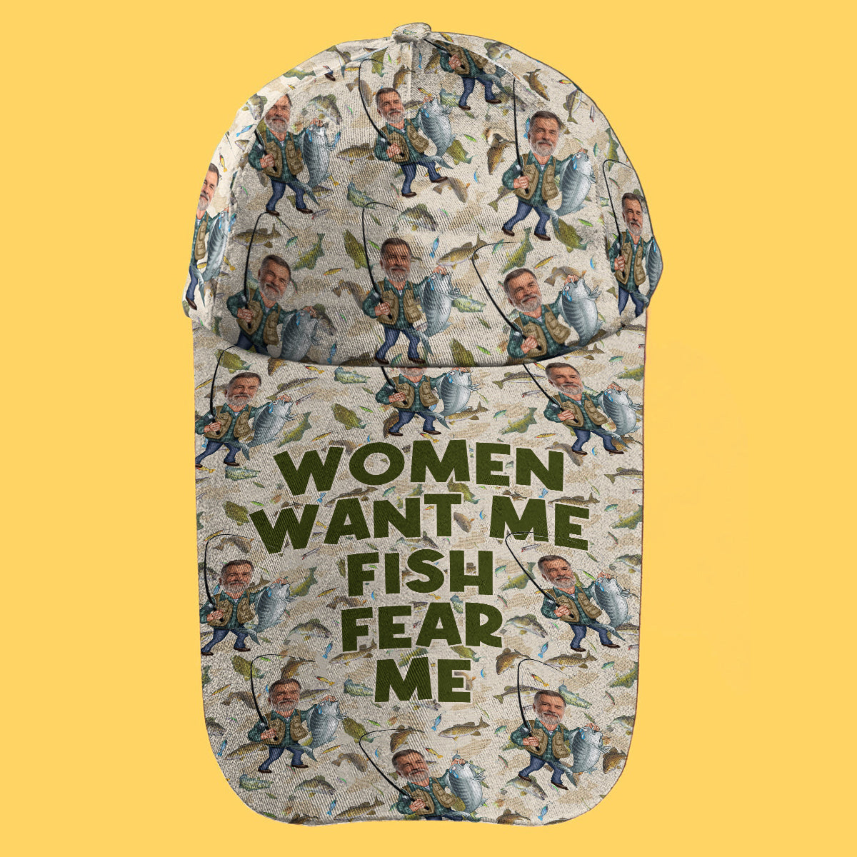 Women Want Me Fish Fear Me Funny Caricature - Personalized Fishing Extra Long Bill Hat