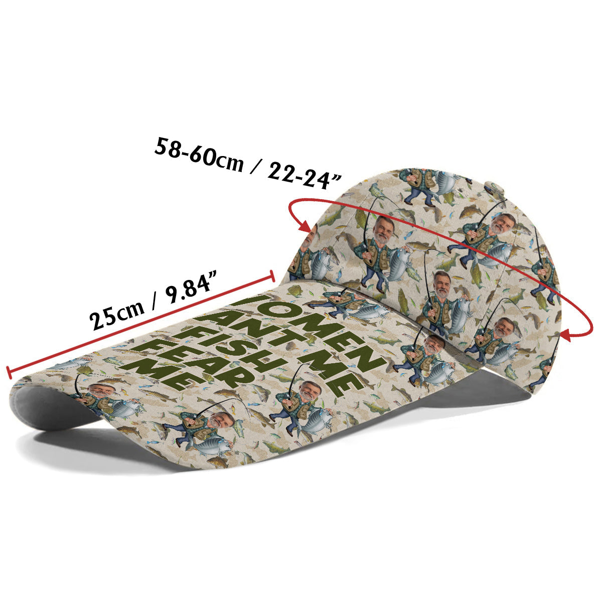 Women Want Me Fish Fear Me Funny Caricature - Personalized Fishing Extra Long Bill Hat