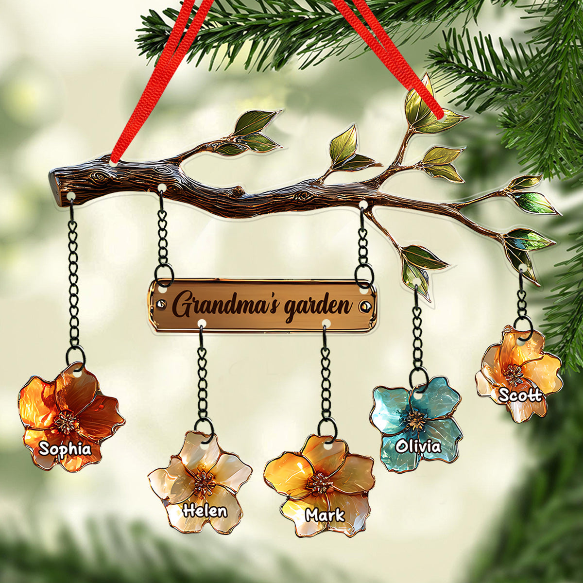 Grandma's Garden - Personalized Grandma Ornament With Charm