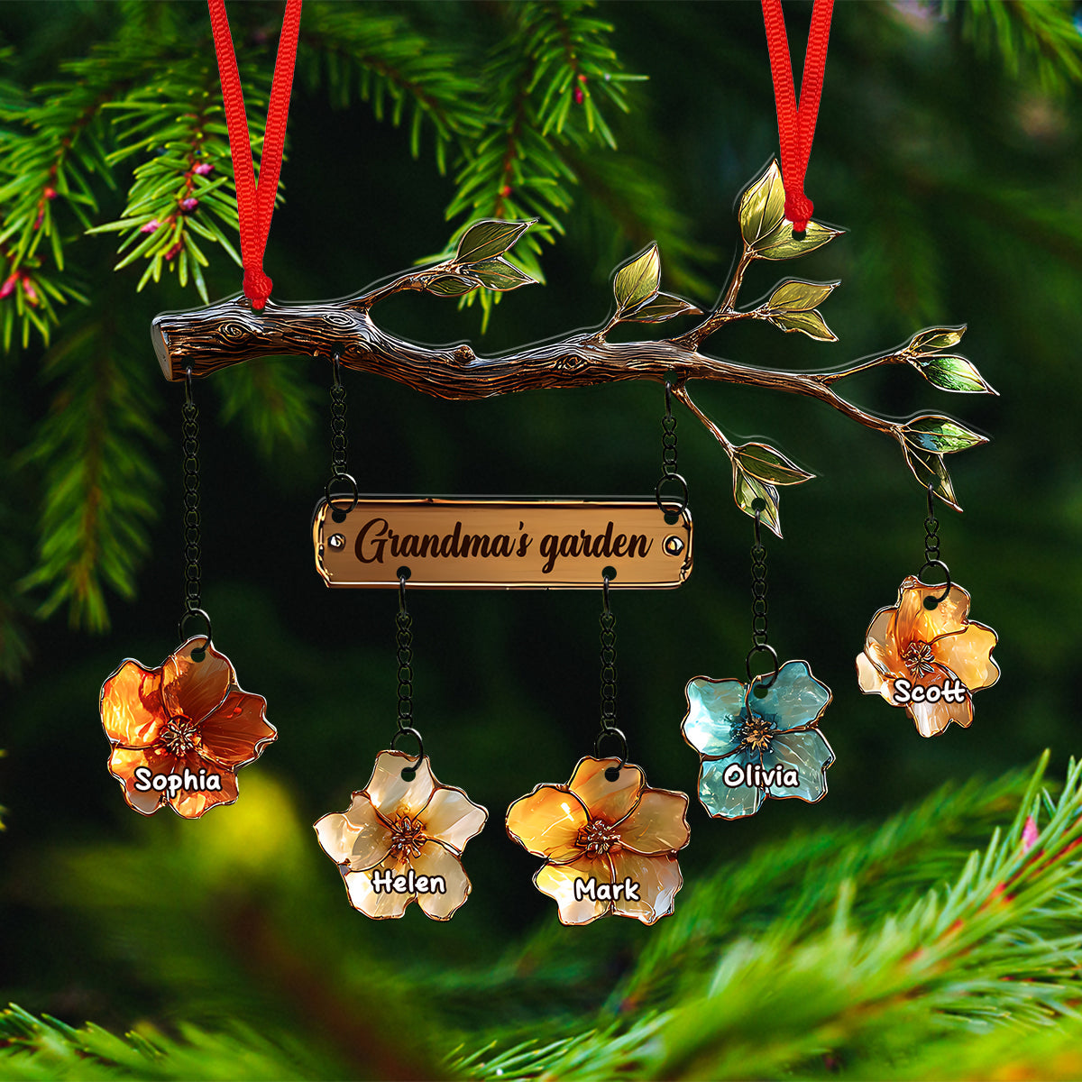 Grandma's Garden - Personalized Grandma Ornament With Charm