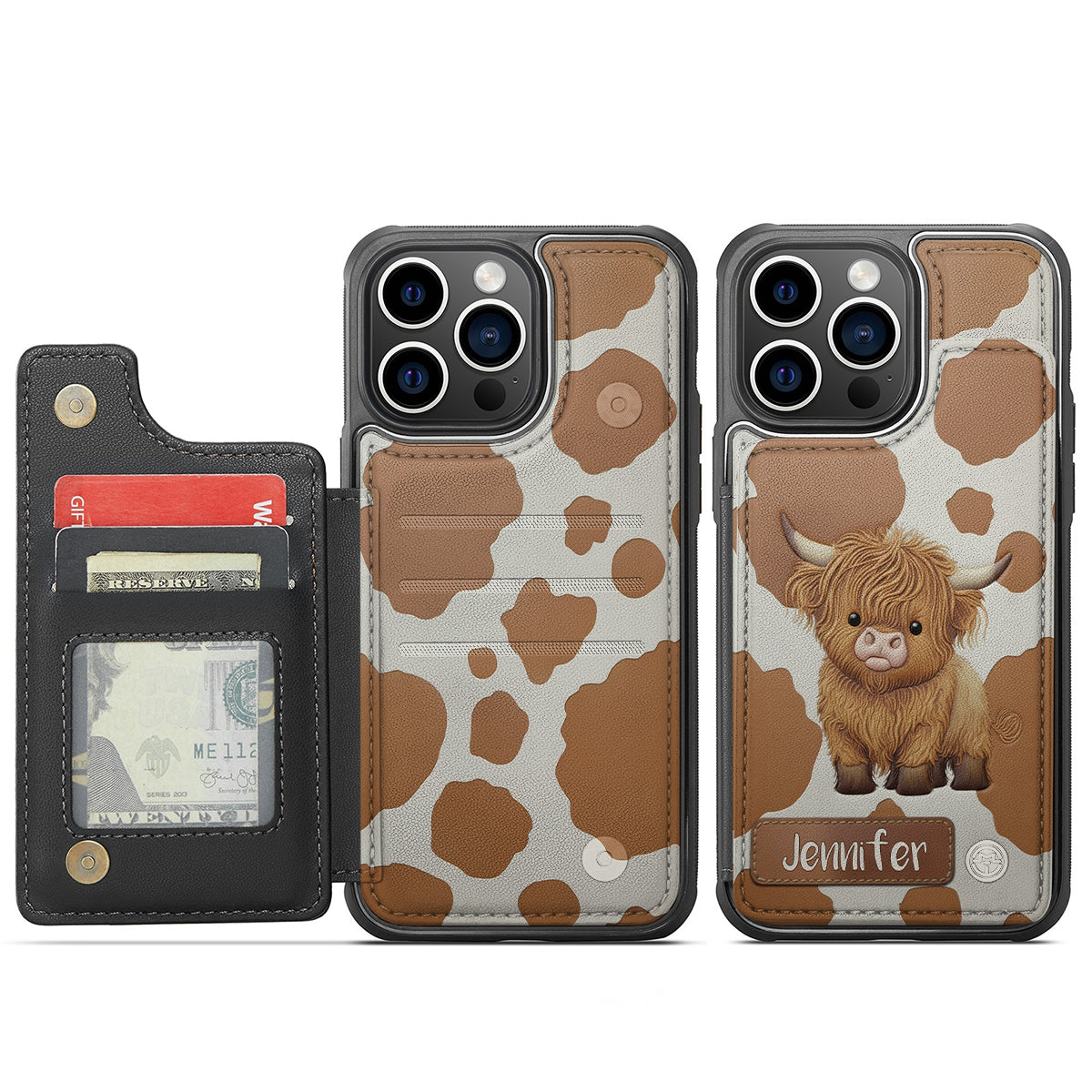Love Highland Cow - Personalized Highland Cow Fully Printed Wallet Phone Case
