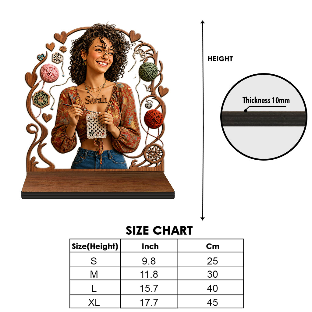 Crafted with Love - Personalized Crocheting Wooden Floating Shelf