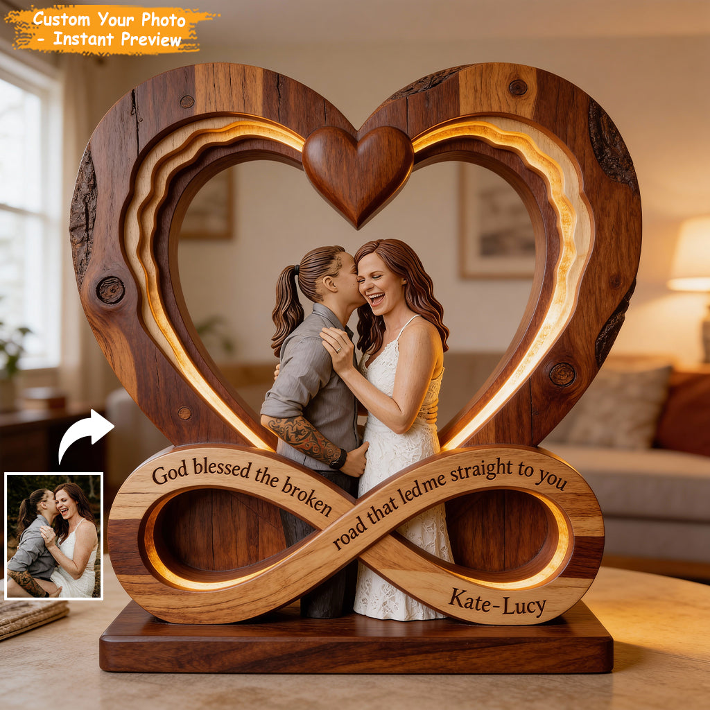 God Blessed The Broken Road - Personalized Couple Custom Shaped Acrylic Plaque