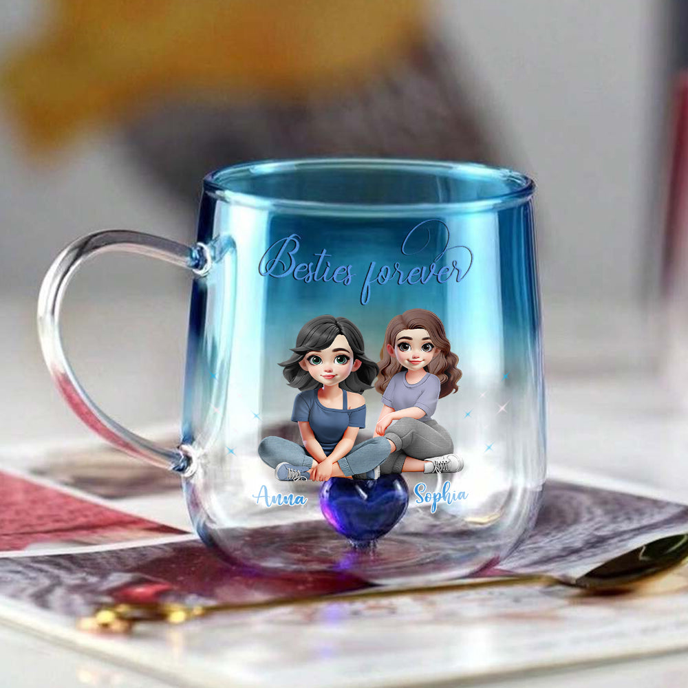 Besties Forever - Personalized Bestie Gradient Glass Mug