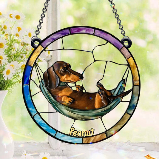 Cute Dachshund - Personalized Dog Window Hanging Suncatcher Ornament