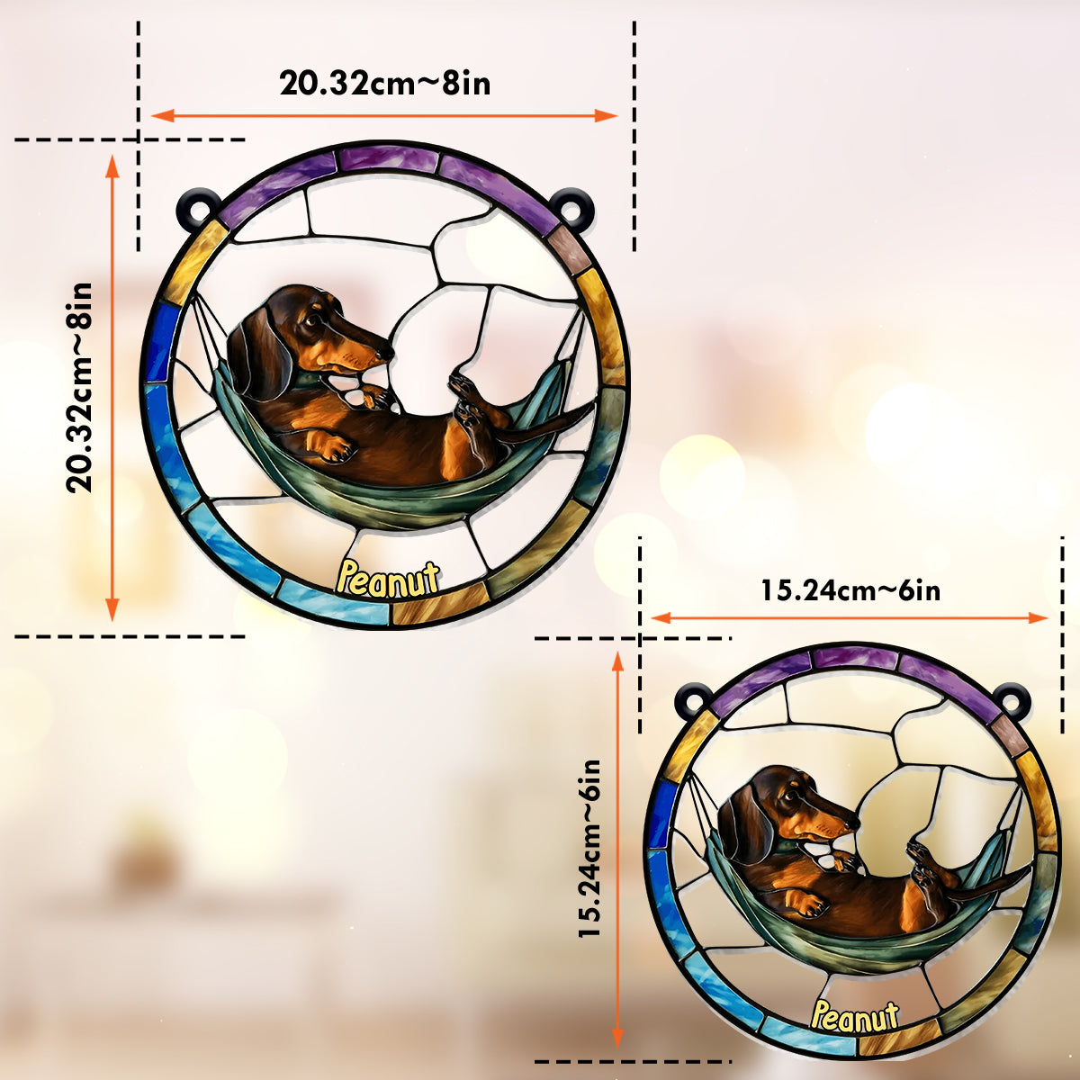 Cute Dachshund - Personalized Dog Window Hanging Suncatcher Ornament
