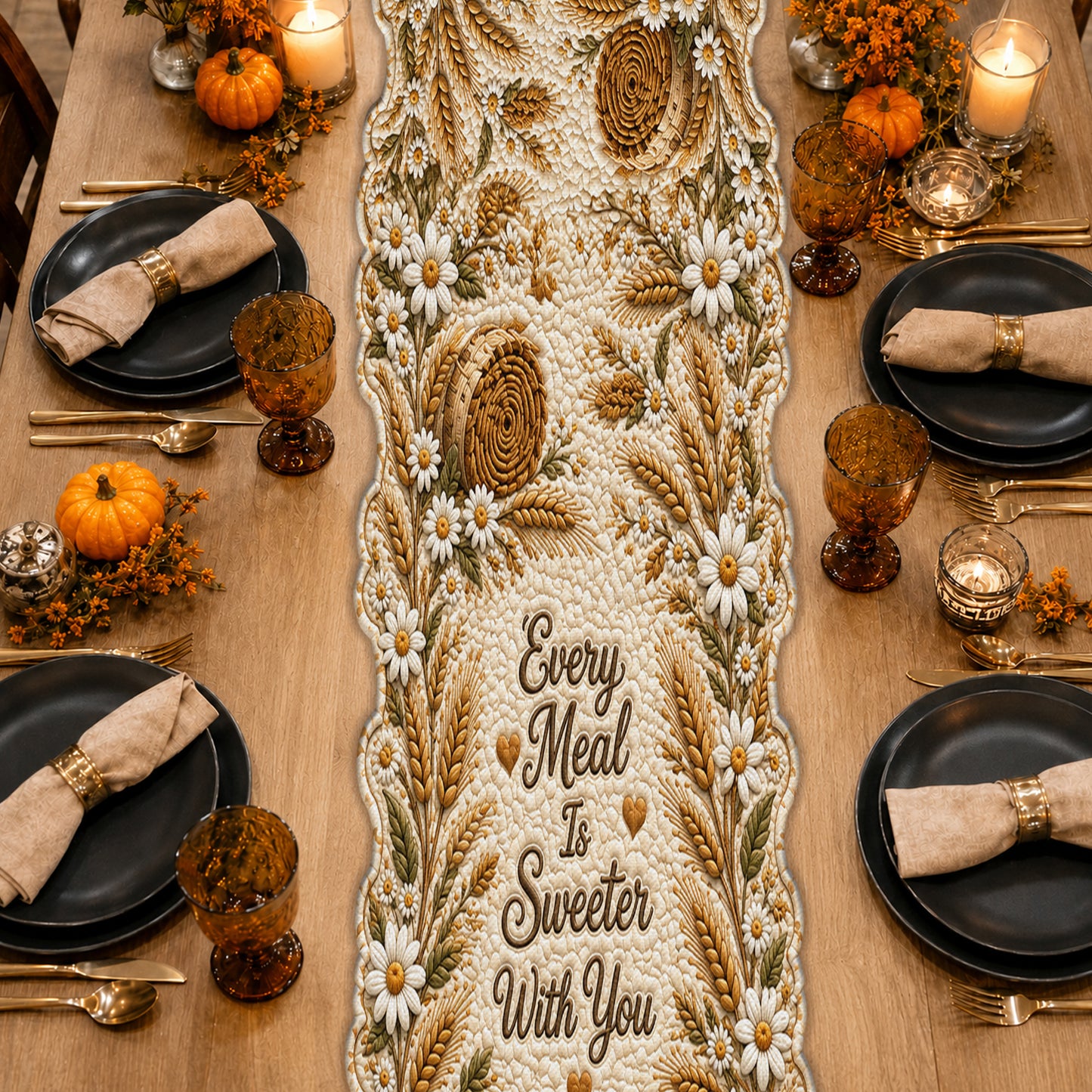 Every Meal Is Sweeter With You - Personalized Highland Cow Table Runner Custom Shape