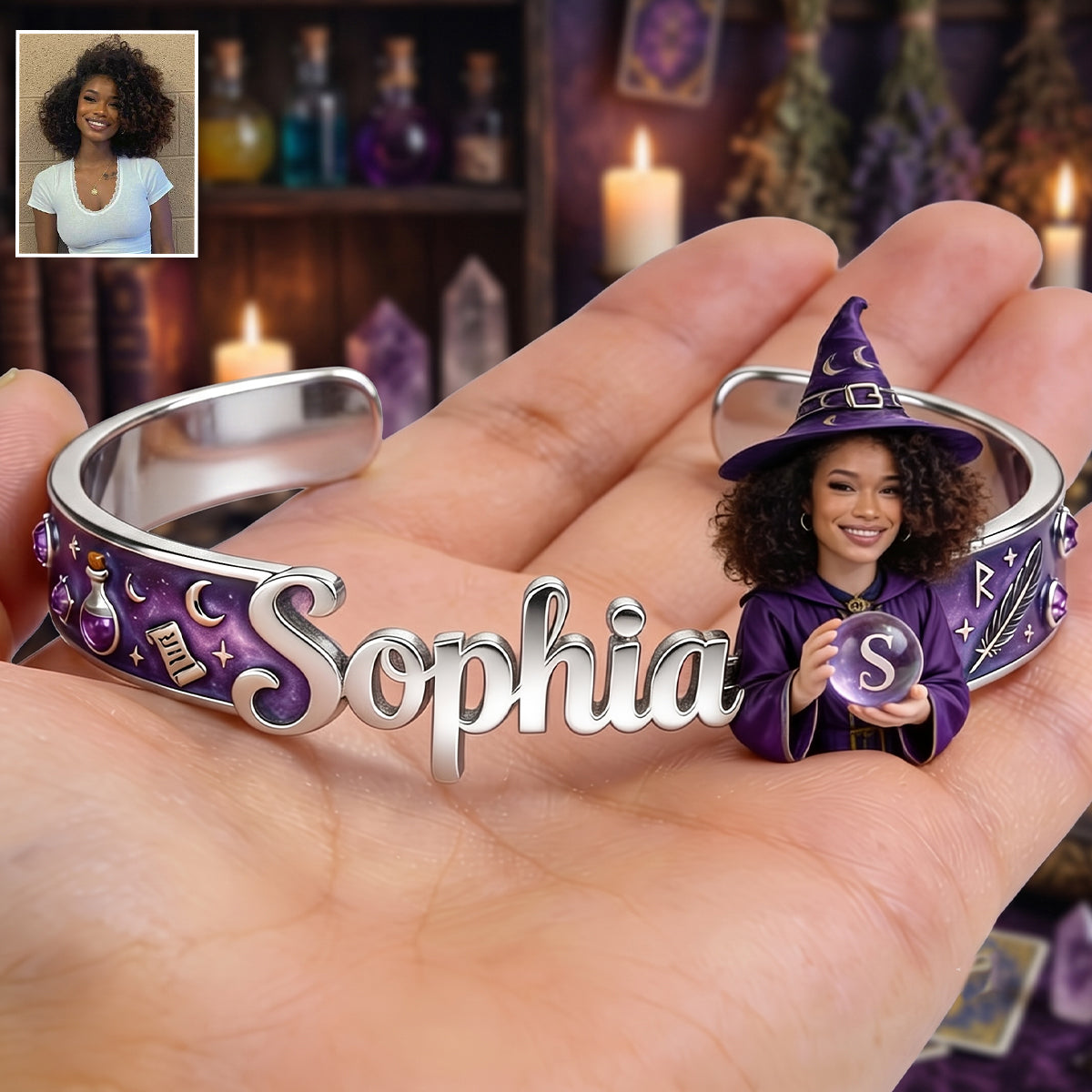 Witch Name Bracelet Magical Girl - Personalized Witch Shaped Cuff Bracelet