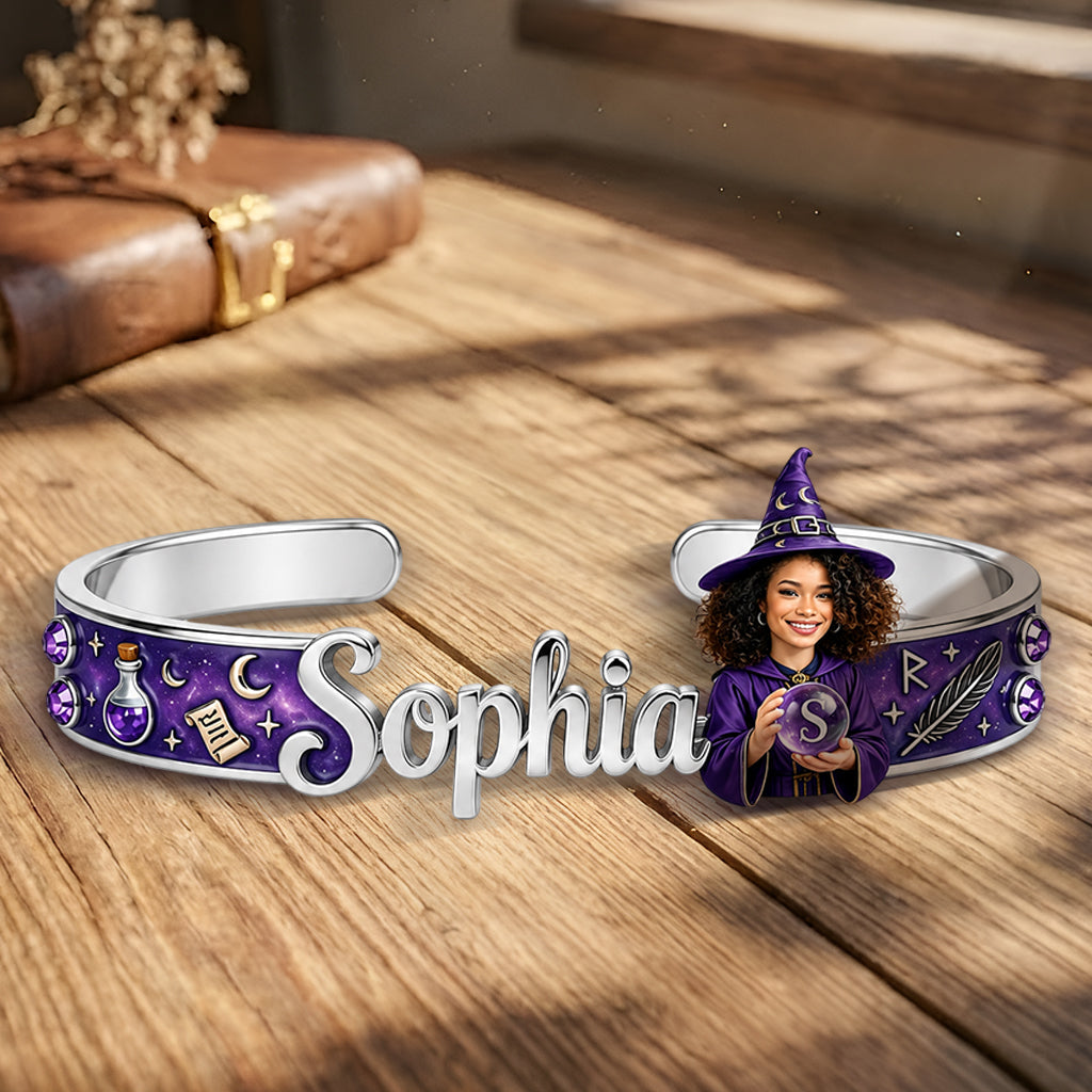 Witch Name Bracelet Magical Girl - Personalized Witch Shaped Cuff Bracelet
