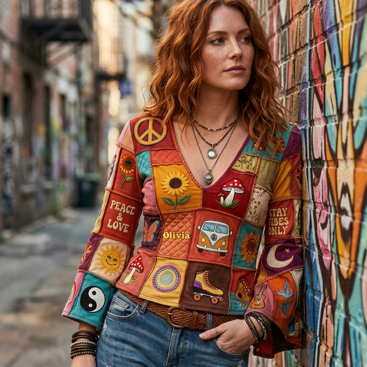 Peace & Love - Personalized Hippie Flare Long-Sleeve Shirt