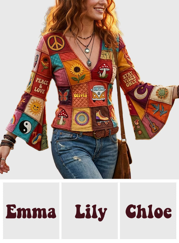 Peace & Love - Personalized Hippie Flare Long-Sleeve Shirt