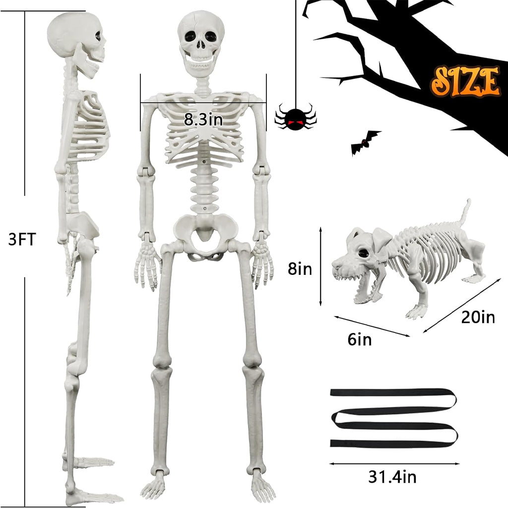 Lighted Human & Dog Skeleton Outdoor Statue