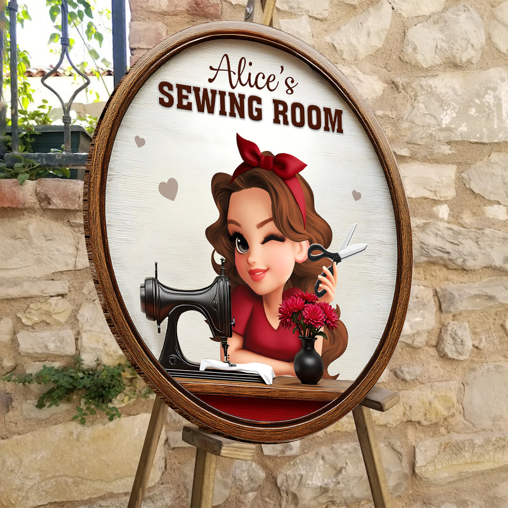 My Sewing Room - Personalized Sewing Round Wood Sign
