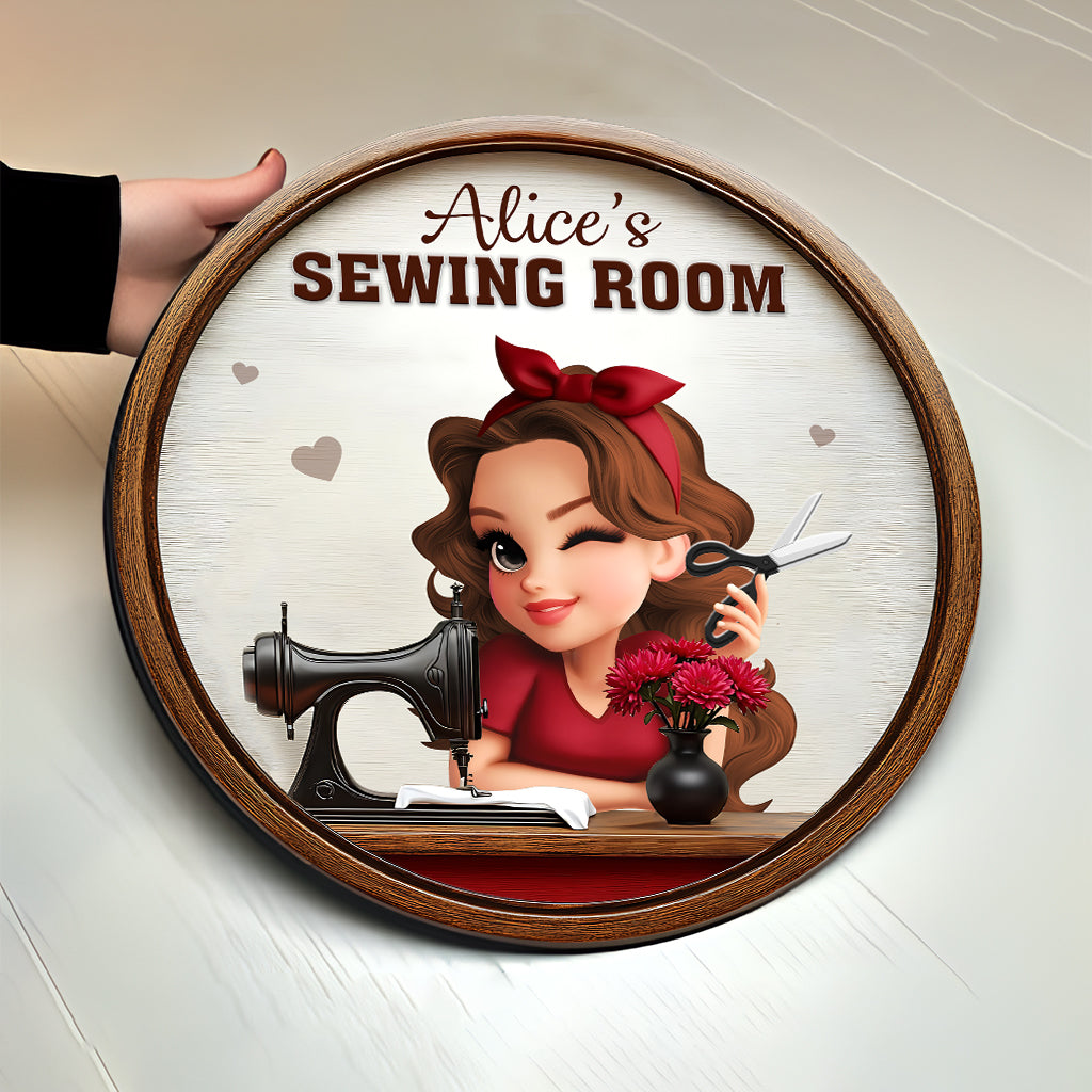 My Sewing Room - Personalized Sewing Round Wood Sign