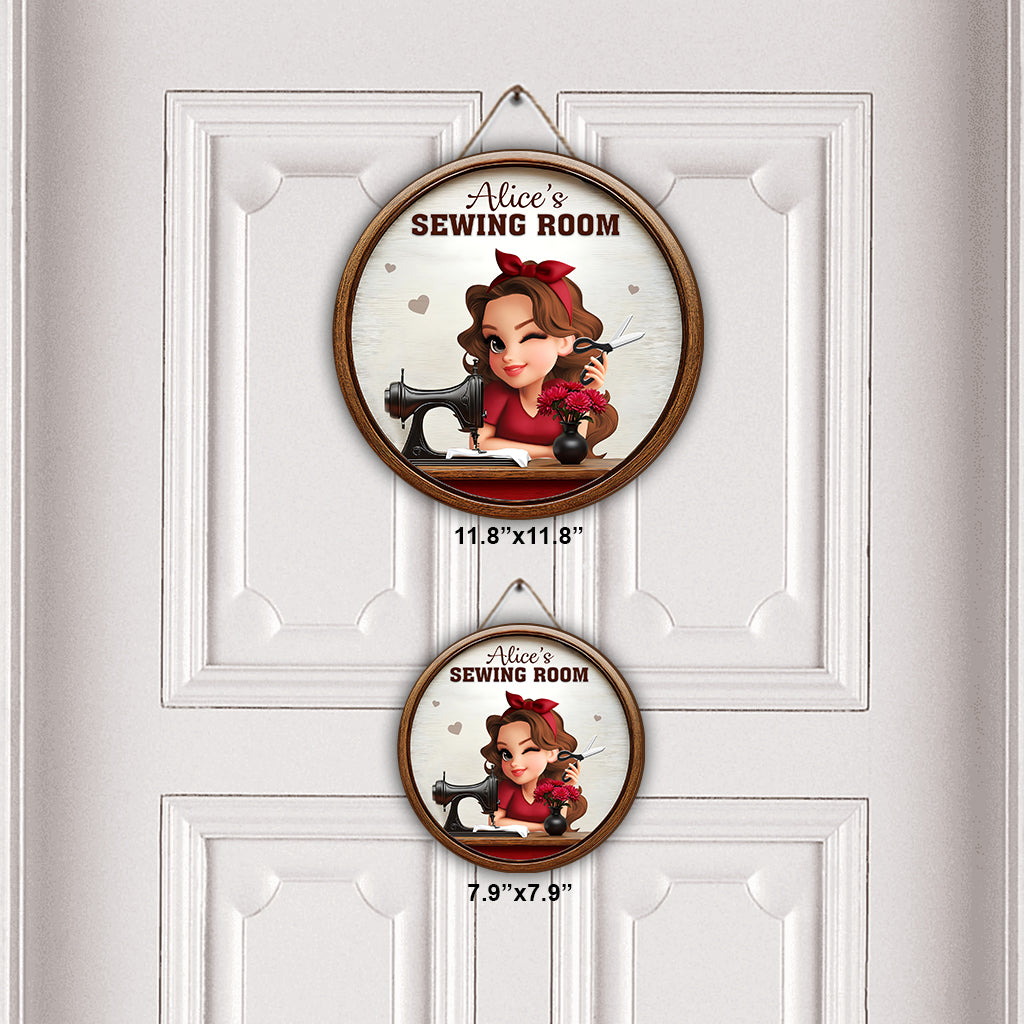 My Sewing Room - Personalized Sewing Round Wood Sign