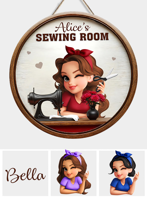 My Sewing Room - Personalized Sewing Round Wood Sign