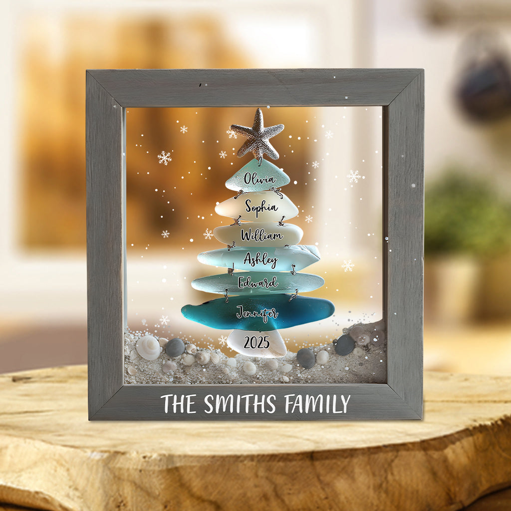 Family Sea Glass Christmas Tree - Personalized Family Custom Shaped Acrylic Plaque