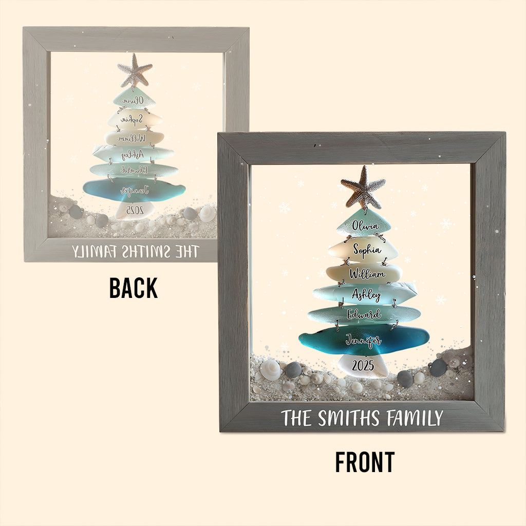 Family Sea Glass Christmas Tree - Personalized Family Custom Shaped Acrylic Plaque