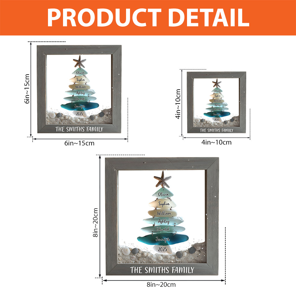 Family Sea Glass Christmas Tree - Personalized Family Custom Shaped Acrylic Plaque