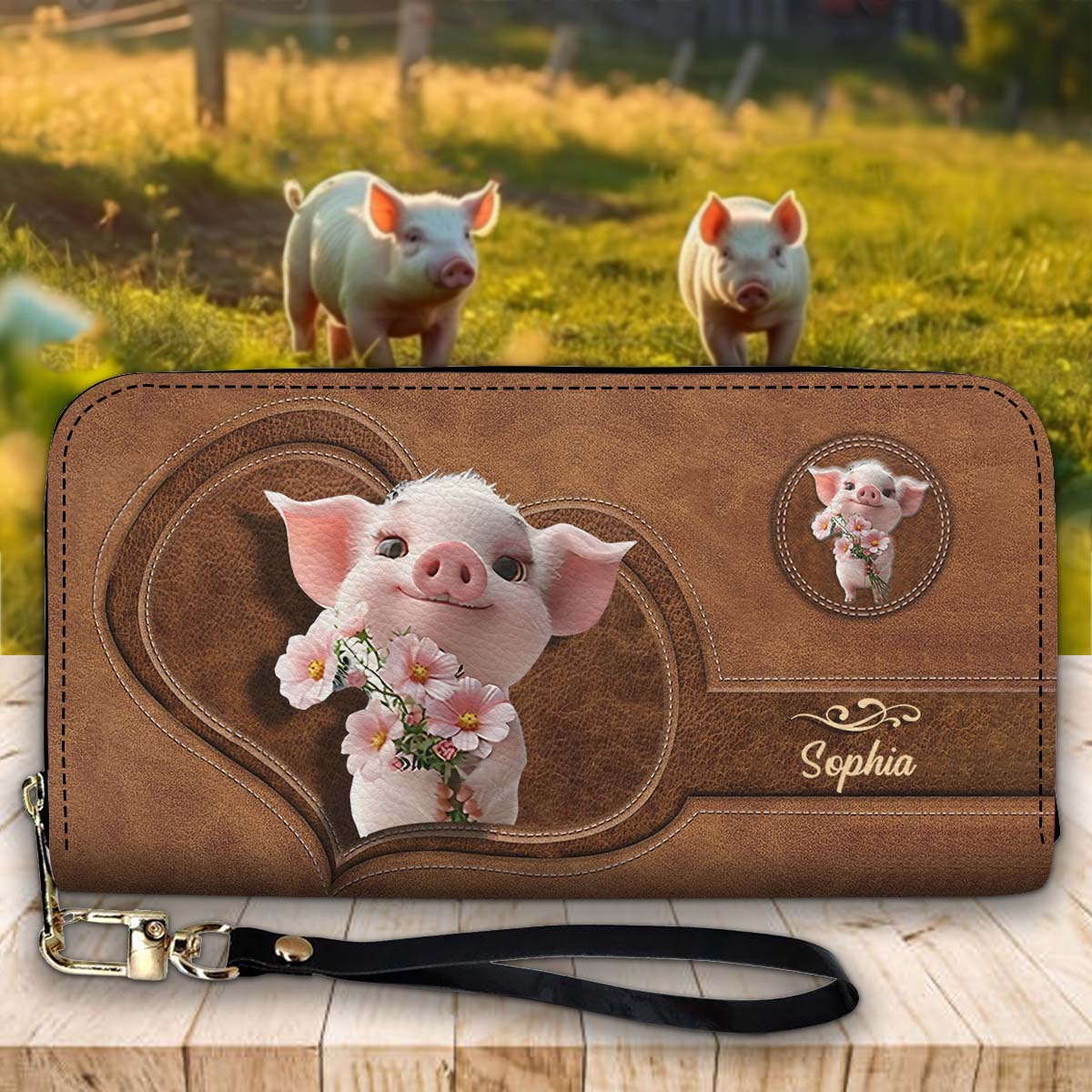 Cute Pig - Personalized Pig Lover Leather Long Wallet