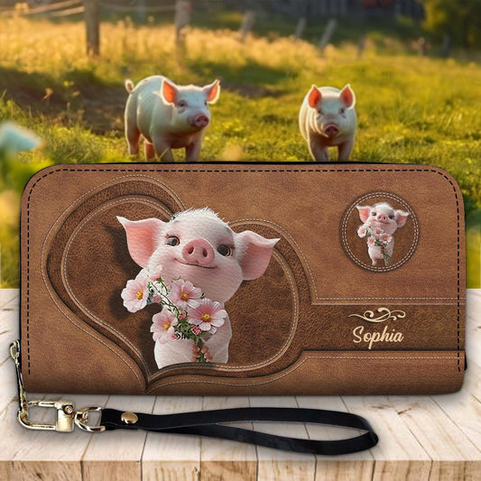 Cute Pig - Personalized Pig Lover Leather Long Wallet