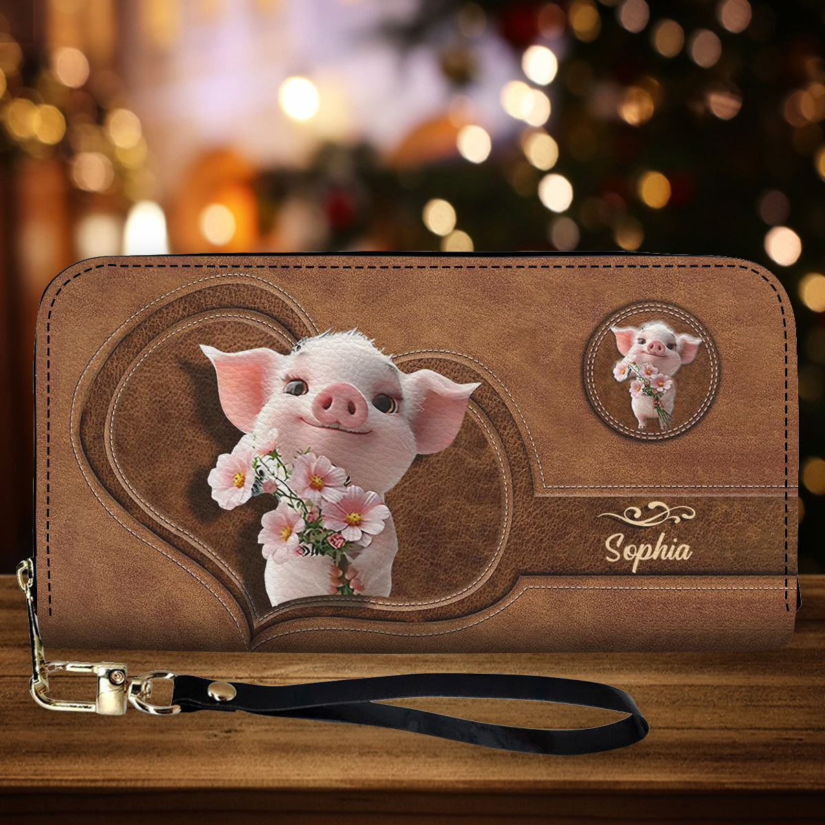 Cute Pig - Personalized Pig Lover Leather Long Wallet