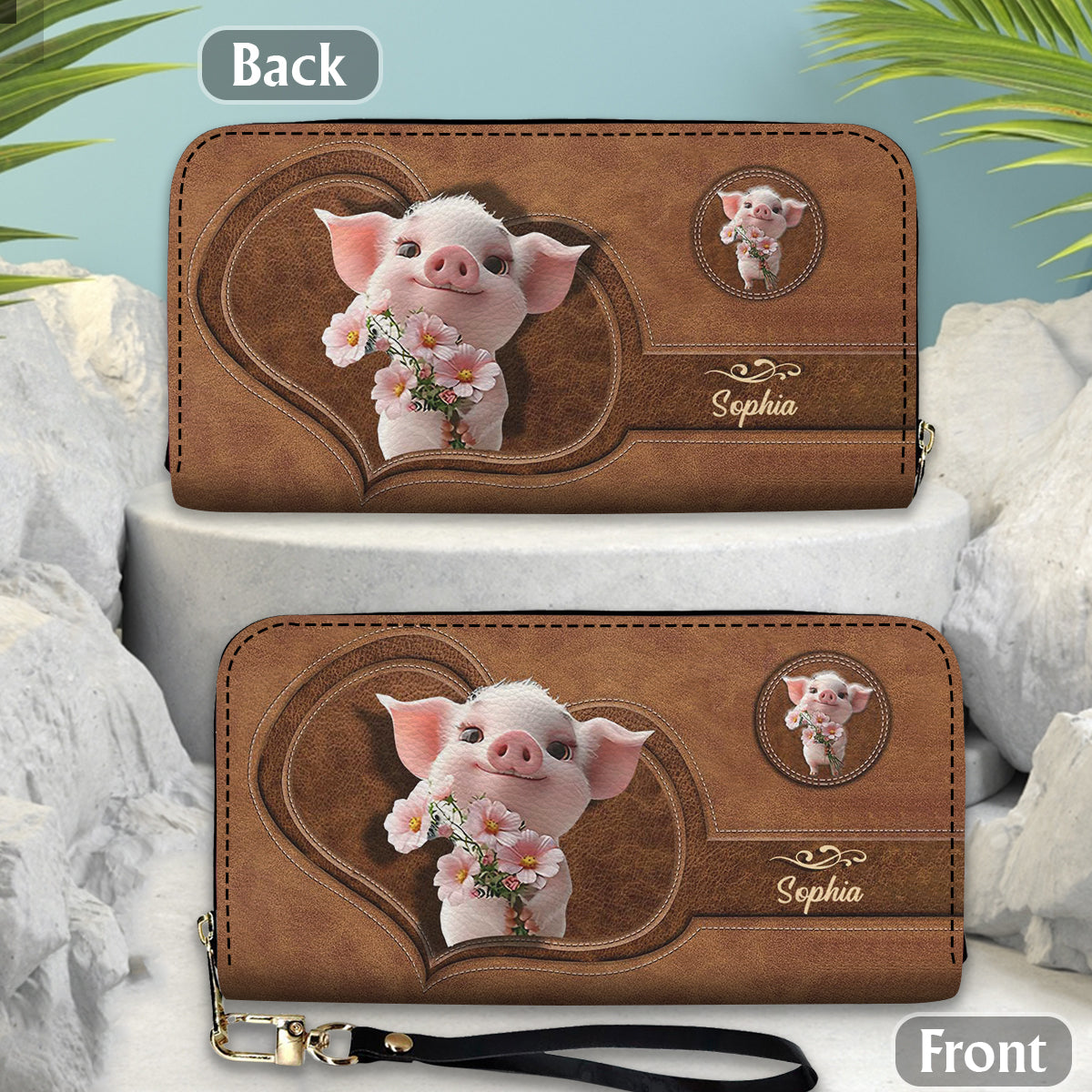 Cute Pig - Personalized Pig Lover Leather Long Wallet