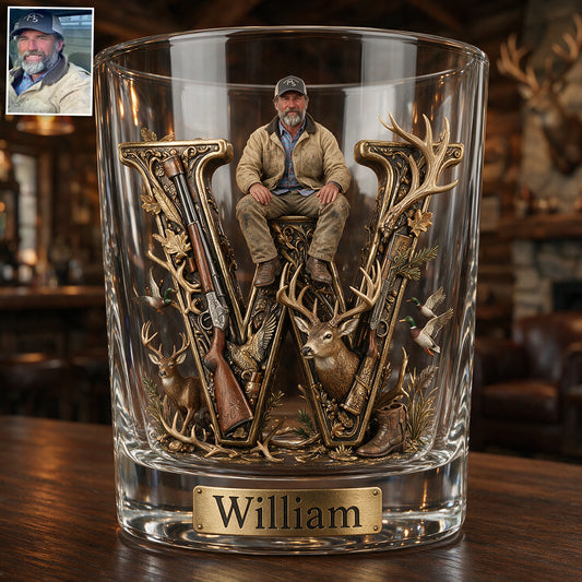 Hunting Initial Letter - Personalized Hunting Whiskey Glass