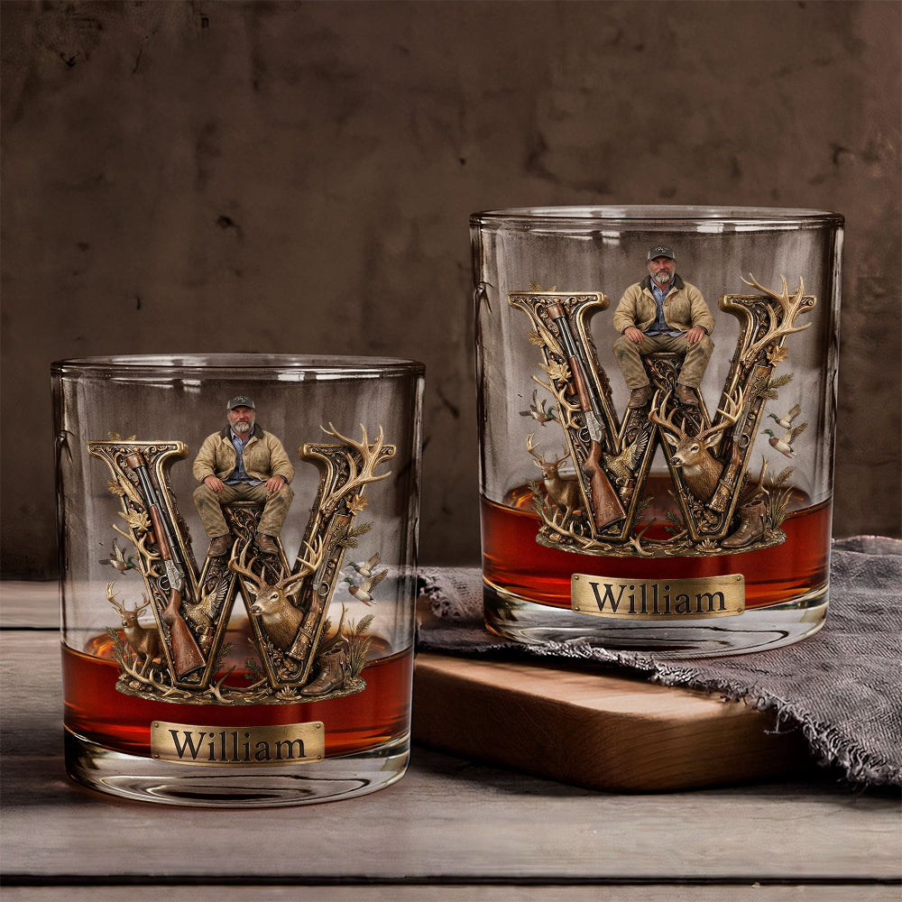 Hunting Initial Letter - Personalized Hunting Whiskey Glass