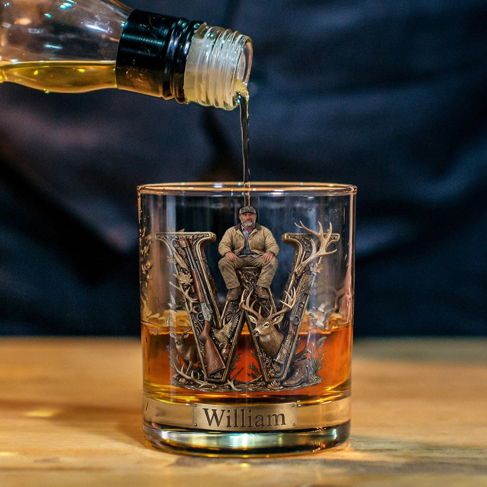 Hunting Initial Letter - Personalized Hunting Whiskey Glass