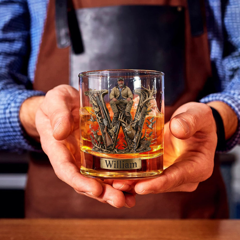 Hunting Initial Letter - Personalized Hunting Whiskey Glass