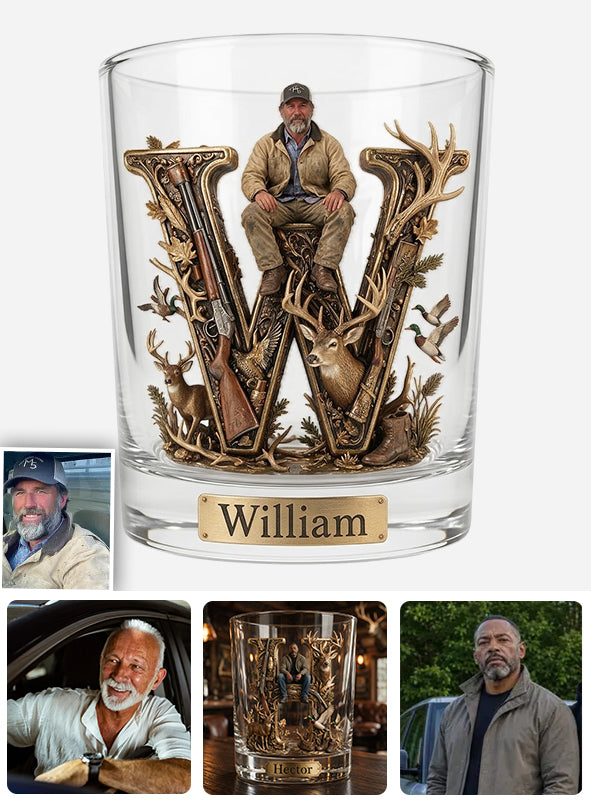 Hunting Initial Letter - Personalized Hunting Whiskey Glass