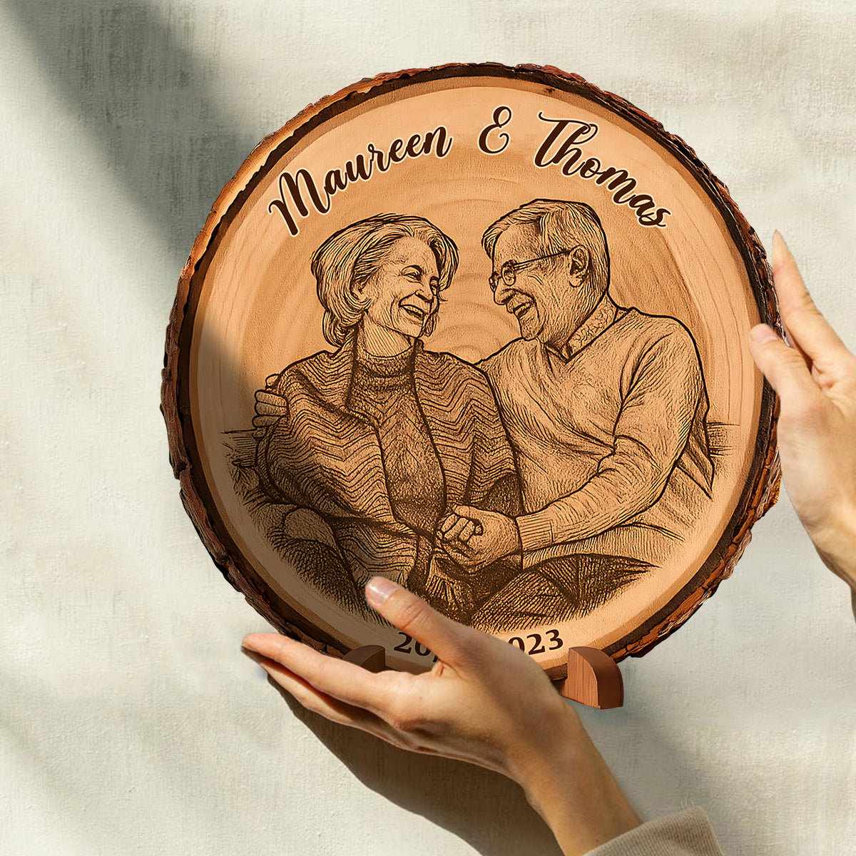 Custom Photo on Bark Edge Wood - Personalized Couple Custom Shaped Wood Plaque