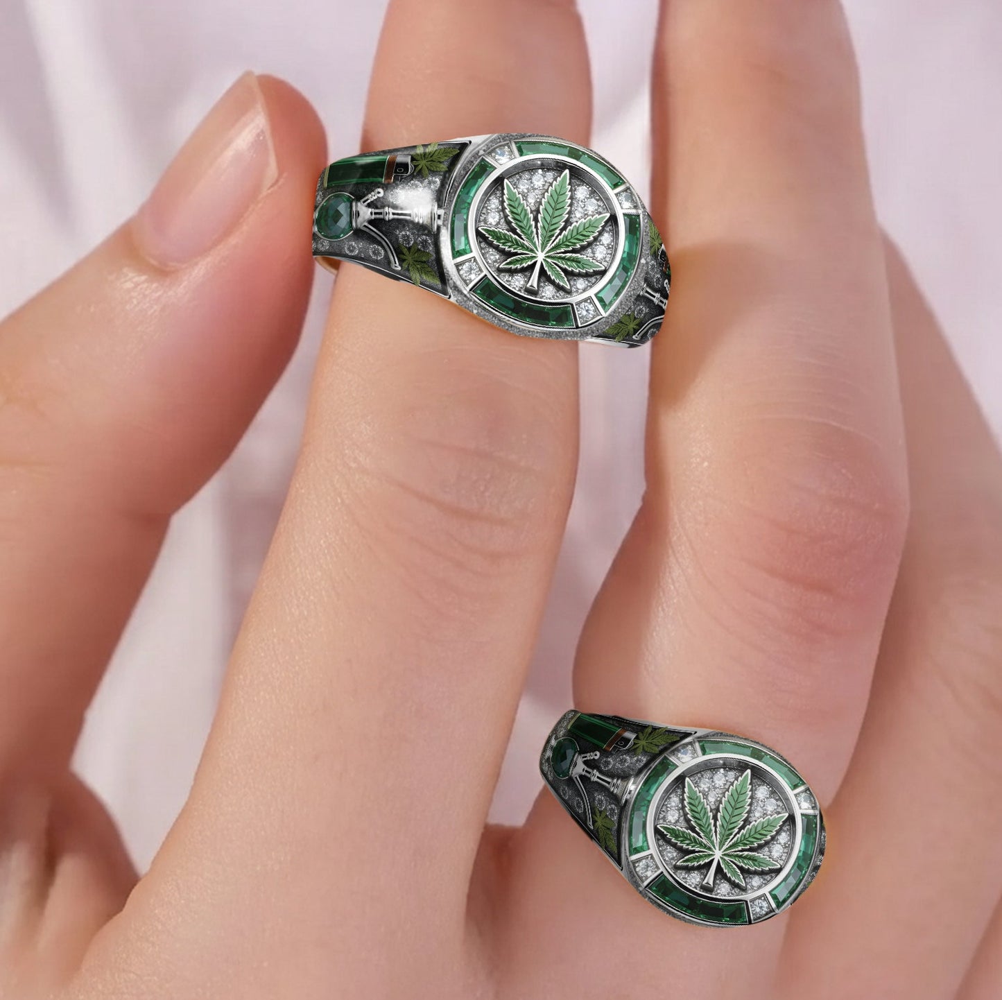 Green Magic Leaf - Personalized Weed Signet Ring
