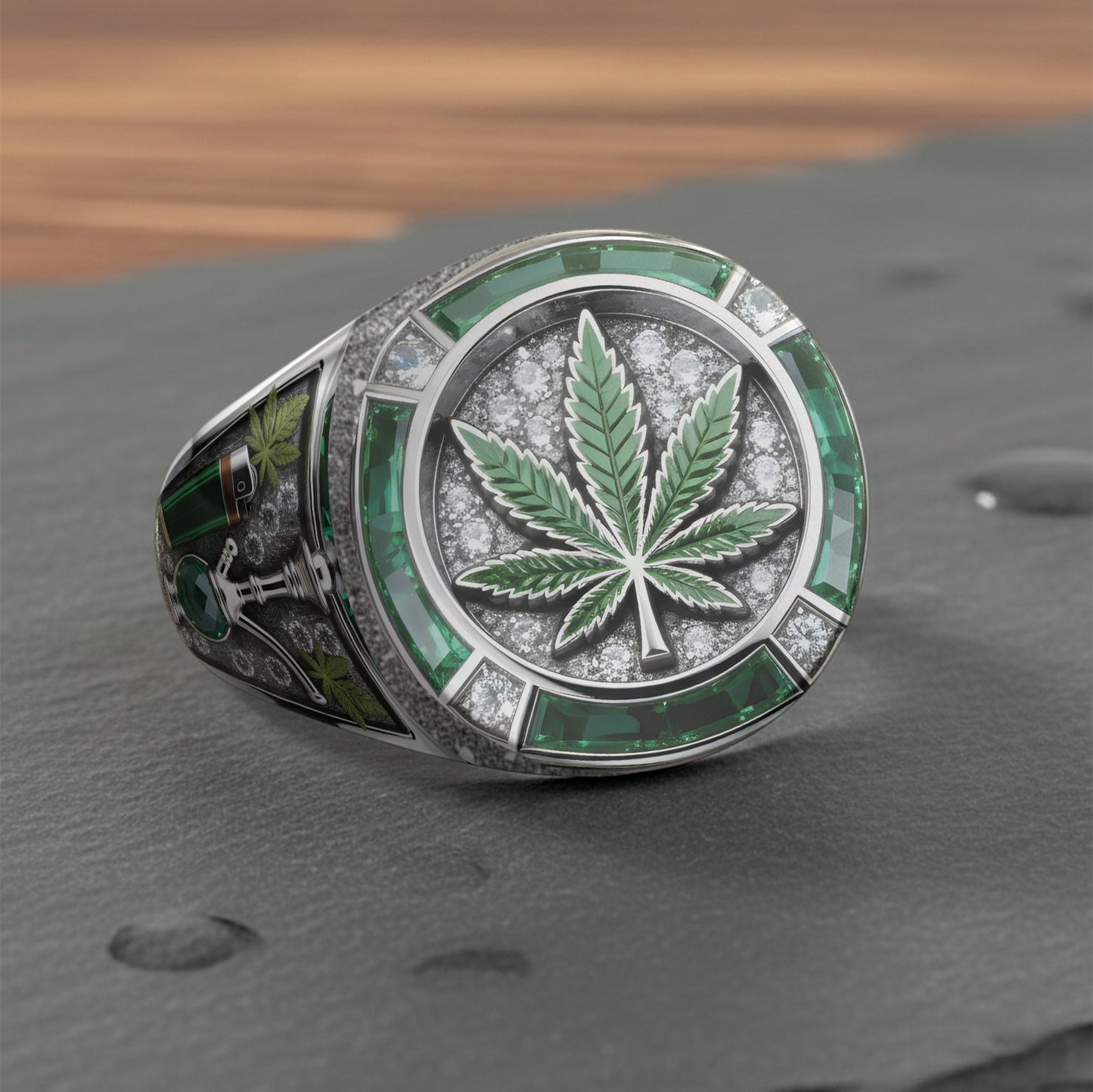 Green Magic Leaf - Personalized Weed Signet Ring