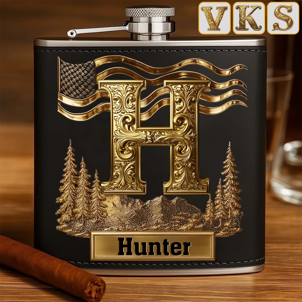 Custom Initial Gift For Him - Personalized Whisky Hip Flask