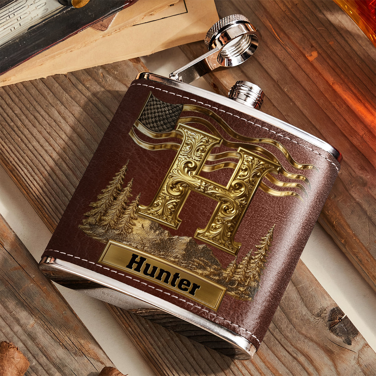 Custom Initial Gift For Him - Personalized Whisky Hip Flask