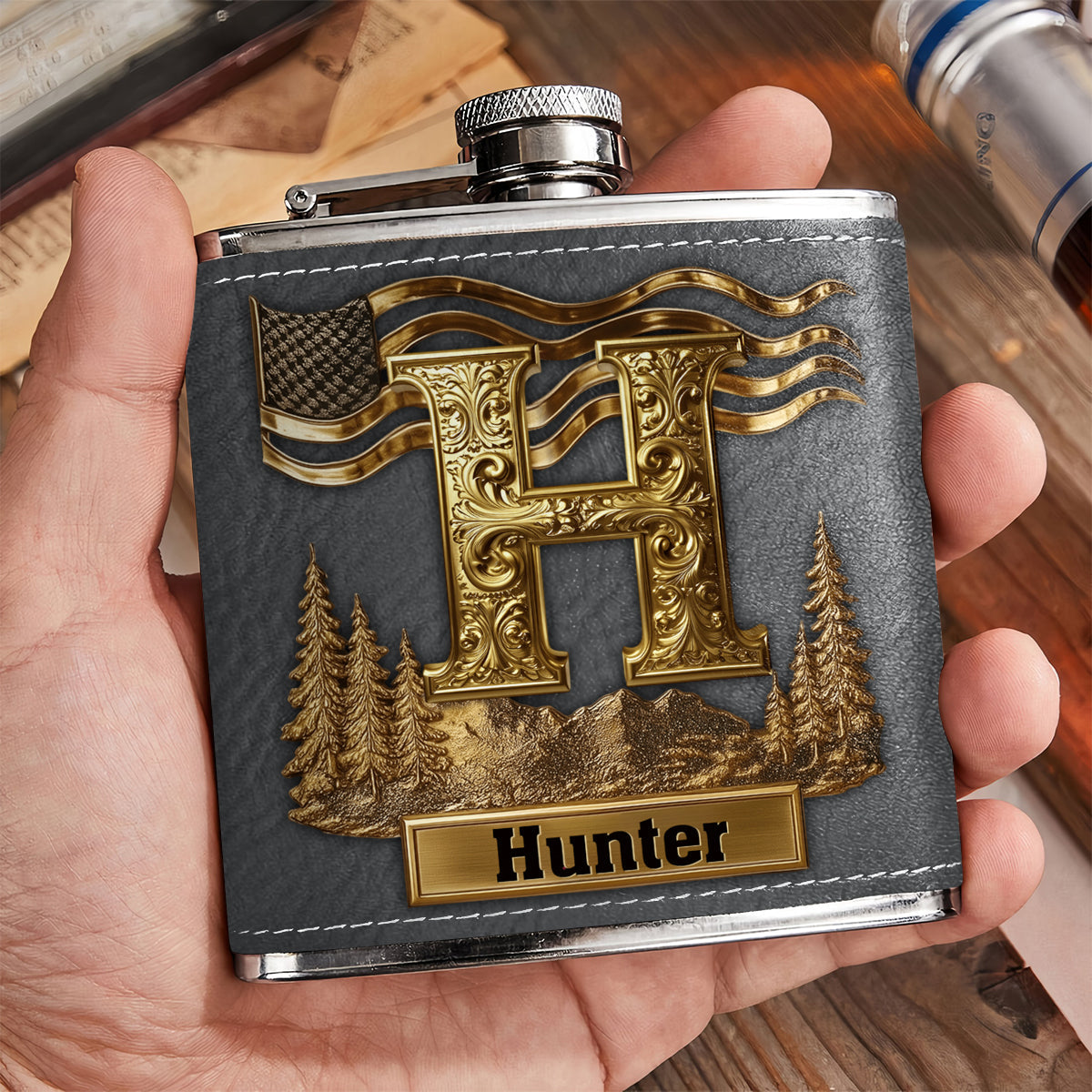 Custom Initial Gift For Him - Personalized Whisky Hip Flask