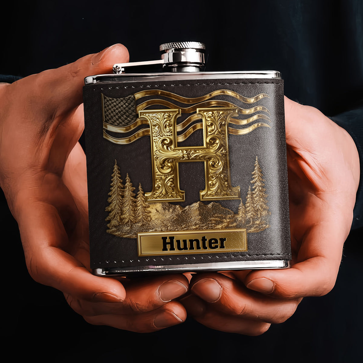 Custom Initial Gift For Him - Personalized Whisky Hip Flask