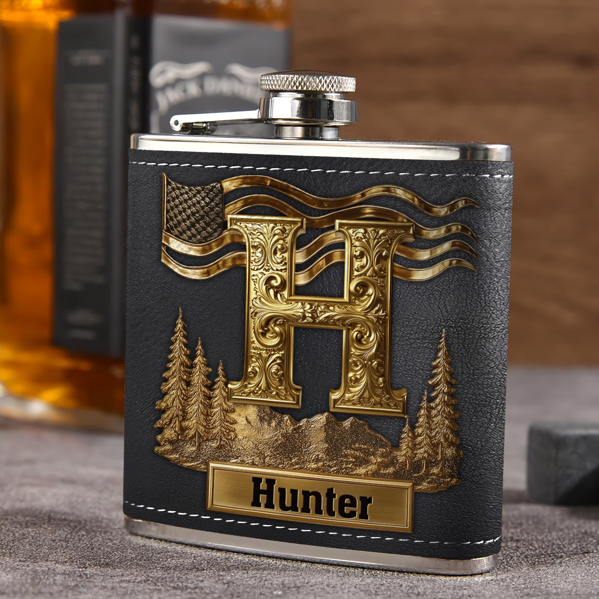 Custom Initial Gift For Him - Personalized Whisky Hip Flask