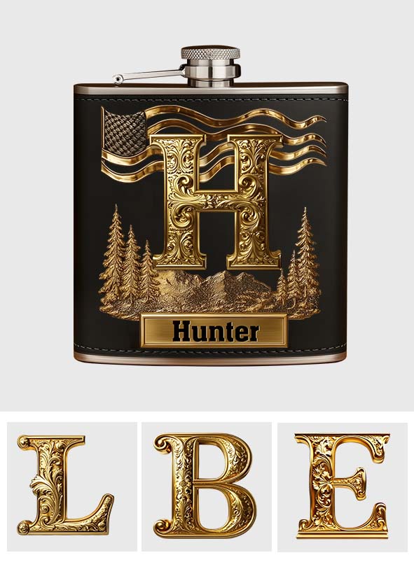 Custom Initial Gift For Him - Personalized Whisky Hip Flask