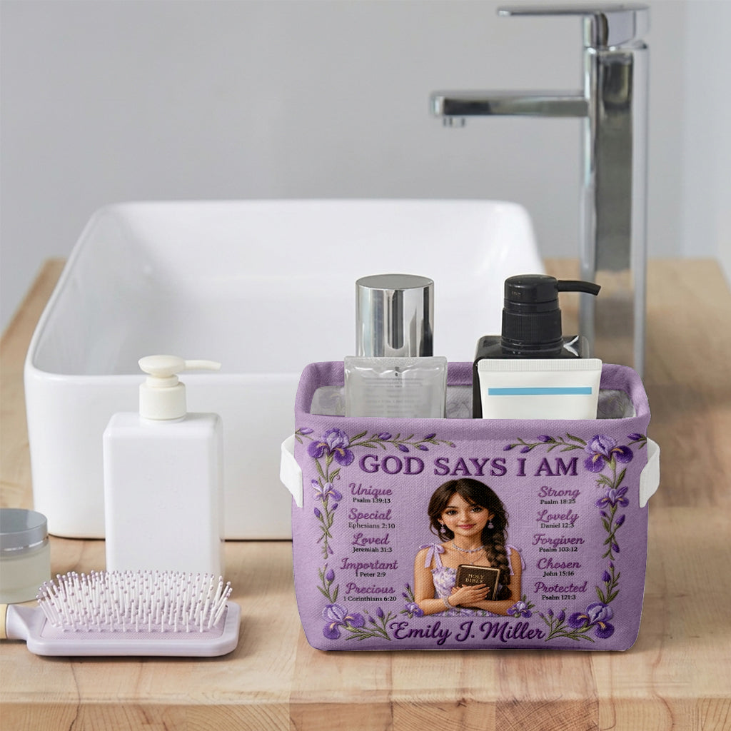 God Says I Am - Personalized Christian Rectangle Storage Basket
