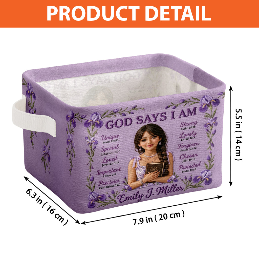 God Says I Am - Personalized Christian Rectangle Storage Basket