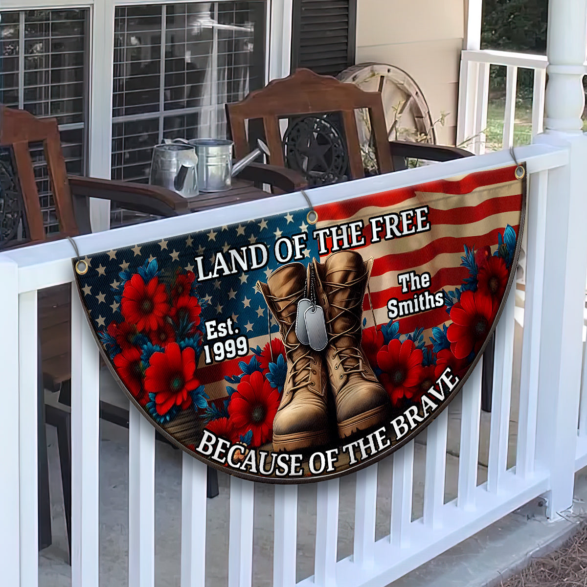 Because Of The Brave - Personalized Veteran Pleated Fan Flag