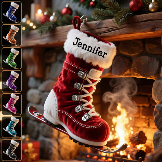 Perfect Gift for Skiing Lovers - Personalized Skiing Shaped Christmas Stocking