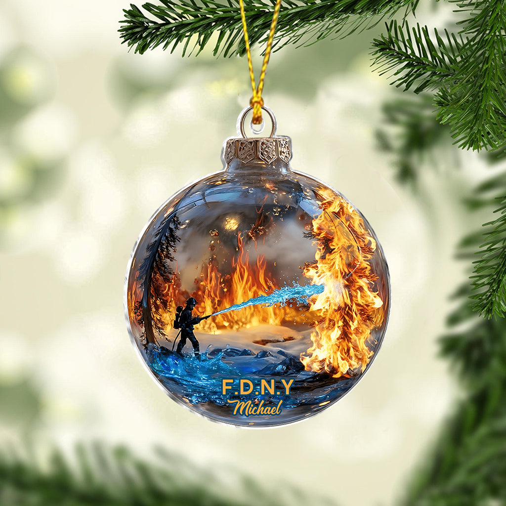 Hero In Action Fire Scene - Personalized Firefighter Ornament